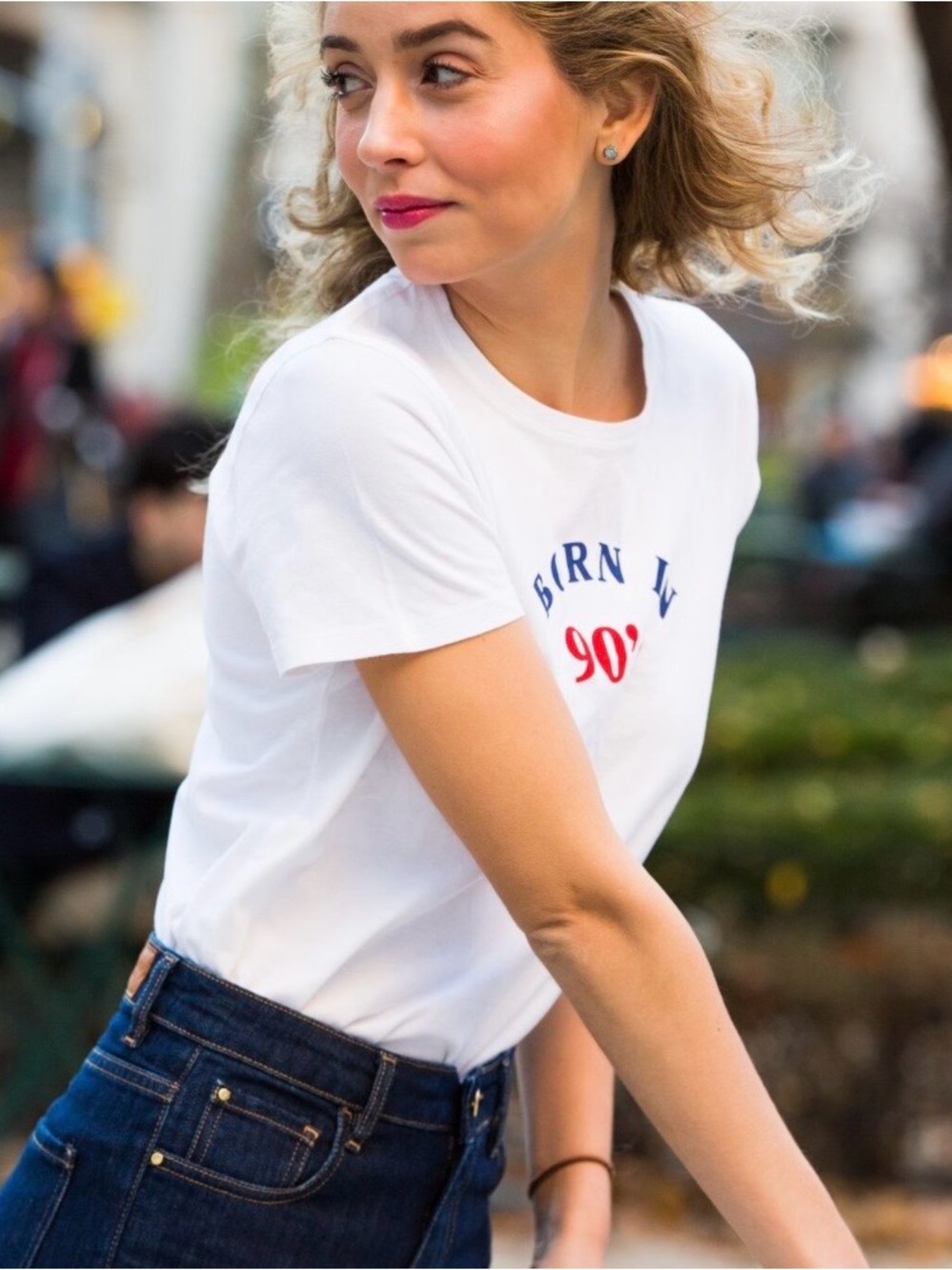 Sezane White Graphic 'Born in 90s' Crewneck Tee